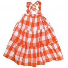 FFX73: Girls Orange Check Dress (5-11 Years)